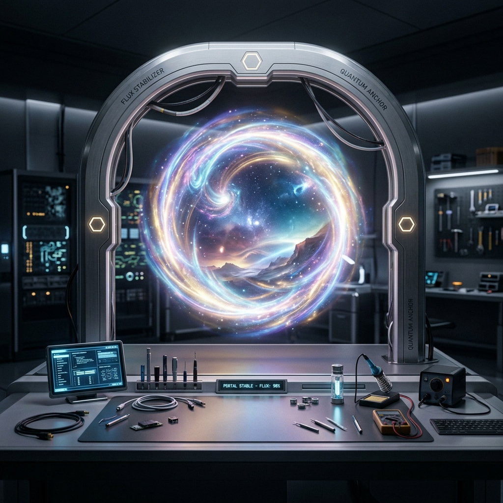 Rick and Morty Style Dimensional Portal over Workbench